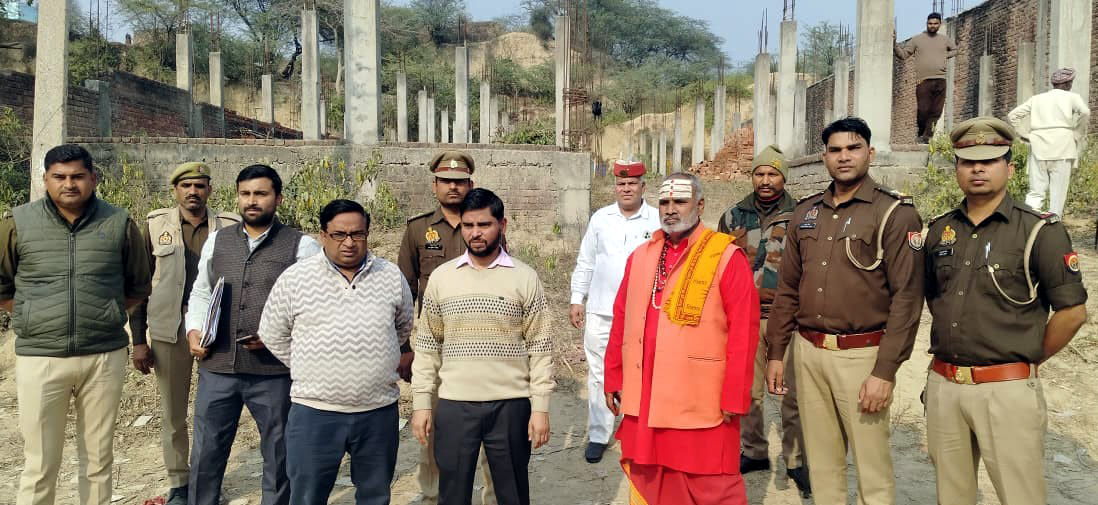 The revenue team conducted a site inspection of the under-construction Shiv Shakti Dharamshala.