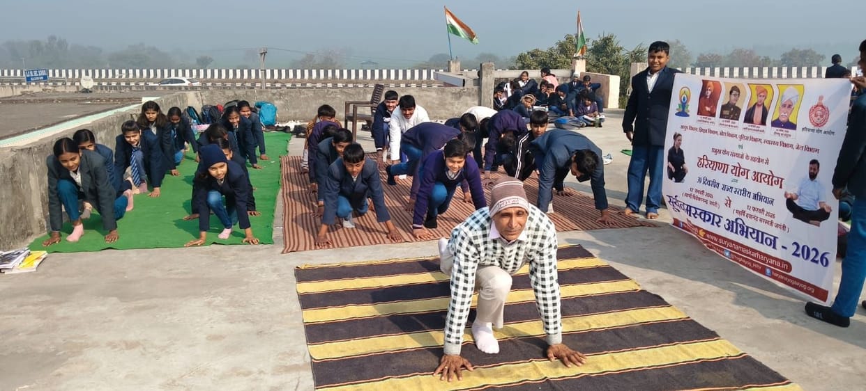 Students learned yoga techniques in Kilajafargarh village.