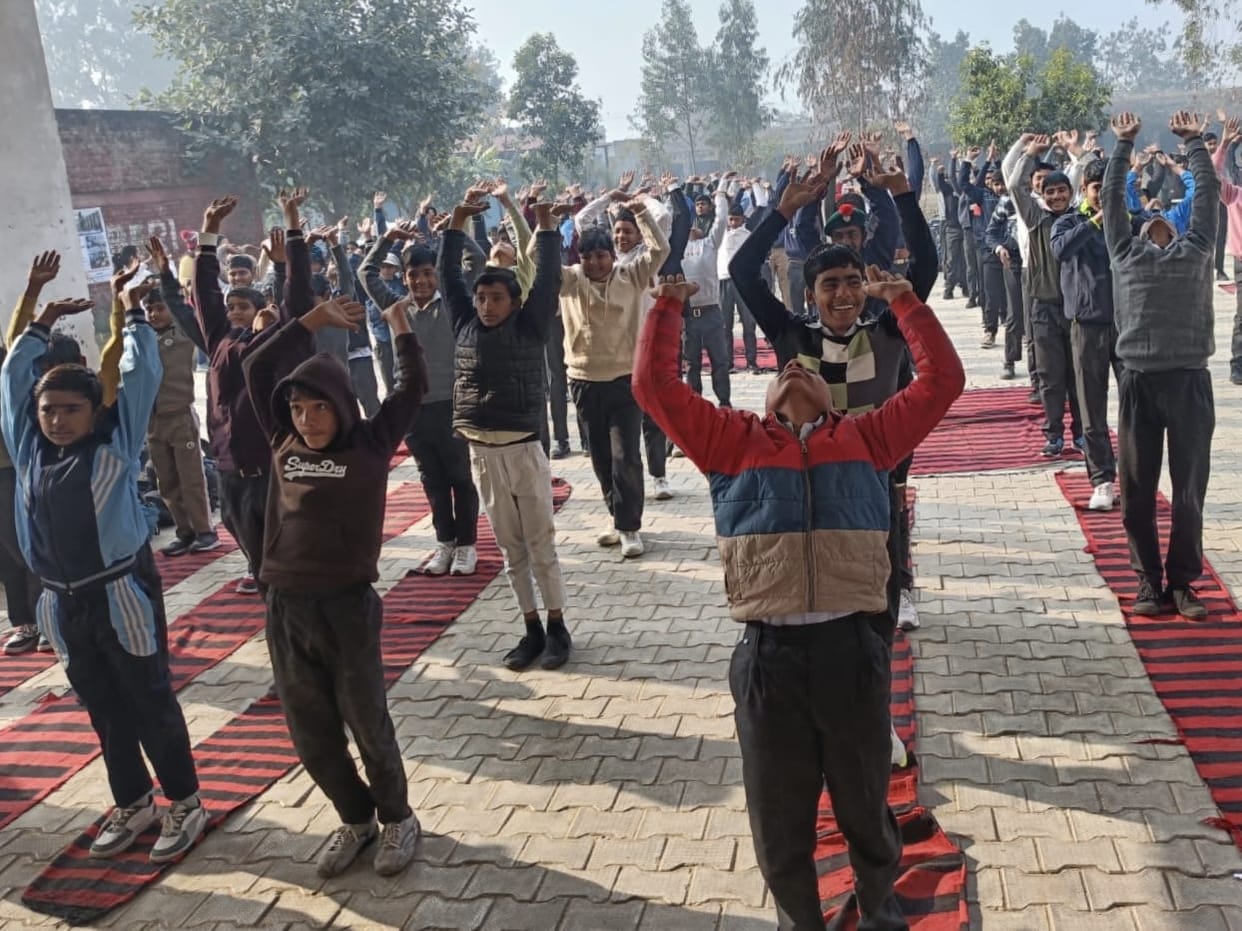 Students performed yoga exercises at Government Senior Secondary School Beri.