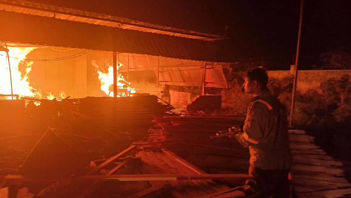 शाहजहांपुर में प्लाईवुड फैक्टरी में लगी आग। स्रोत: दमकल यूनिट