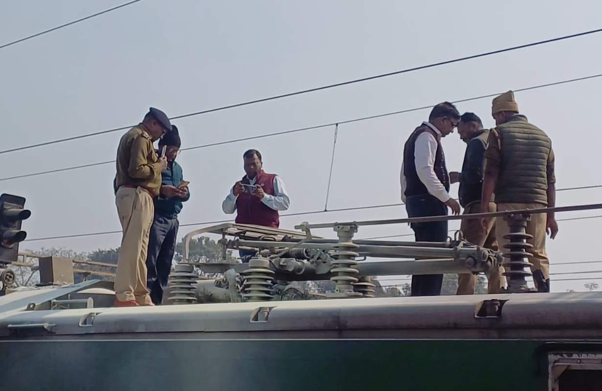 A young man was burnt alive after climbing on the engine of a goods train parked in the yard of Pt. Deen Dayal Upadhyay Junction.