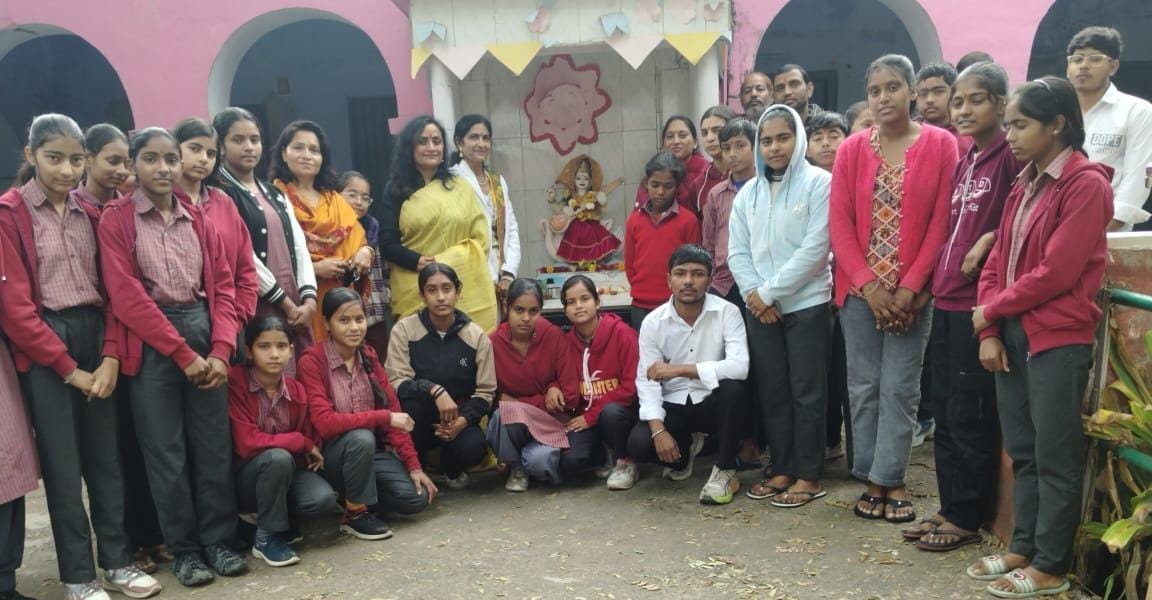 Students worshipped Goddess Saraswati