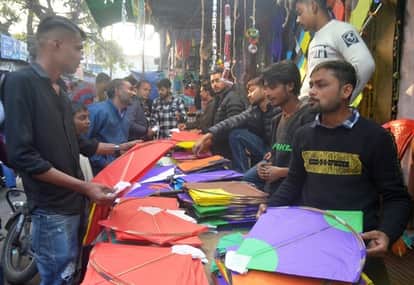 Shops are decorated for Basant Panchami, and children are crazy about cartoon-themed kites.