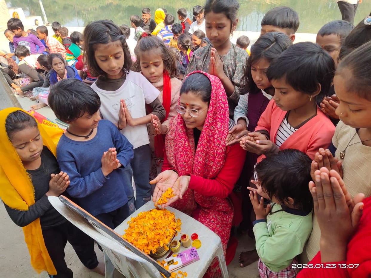 Worship of Goddess Saraswati and musical instruments, tableau taken out