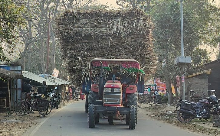 Overloaded sugarcane laden vehicles running unhindered, risk of accident