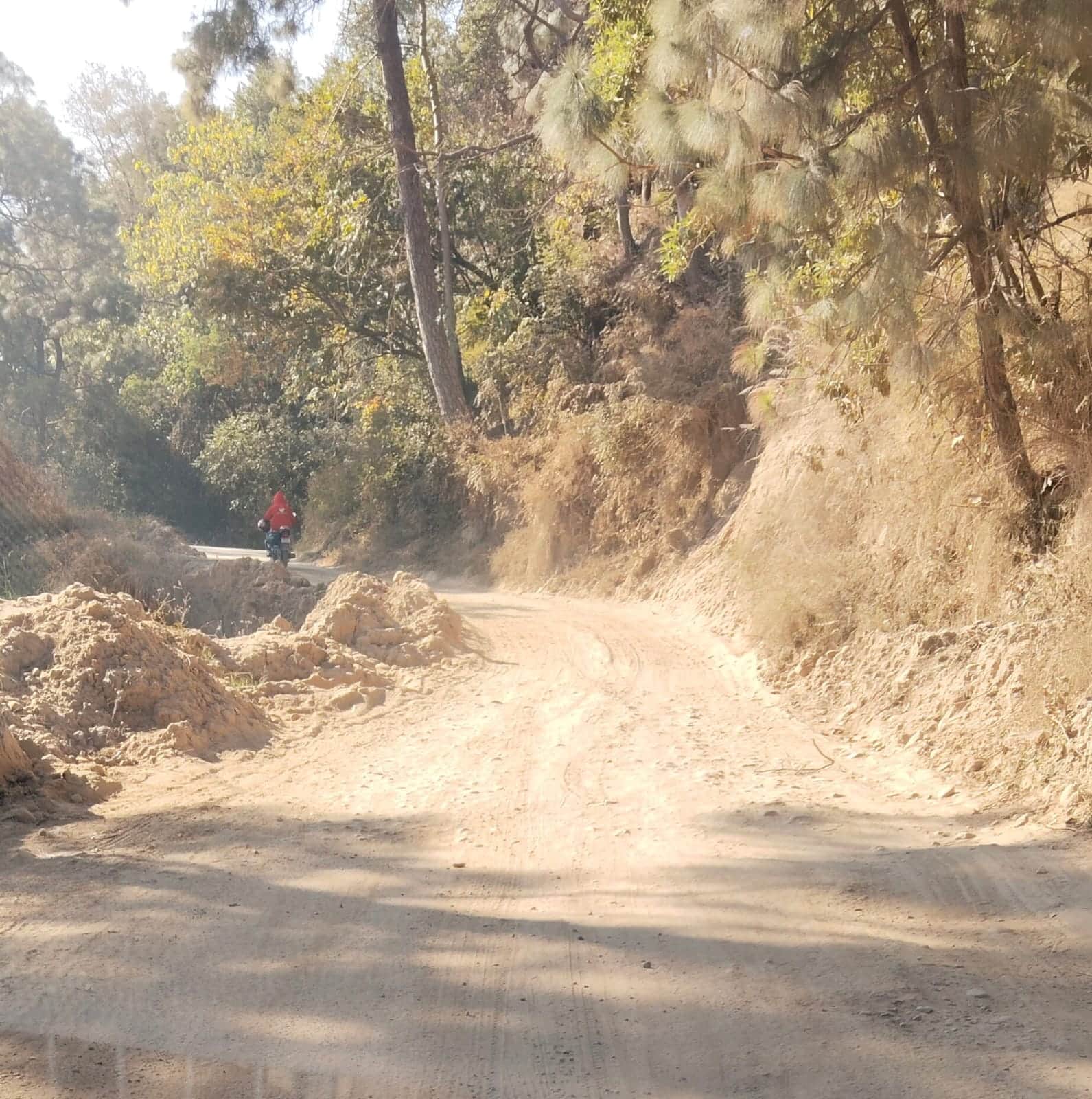 बिझड़ी से ऊखली धंगोटा सड़क पर समताना के पास क्षतिग्रस्त सड़क । संवाद