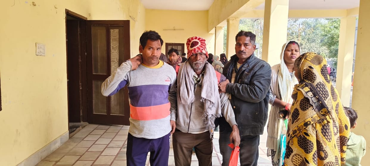 The elderly man arrived on his sons' shoulders to provide proof of his birthplace.