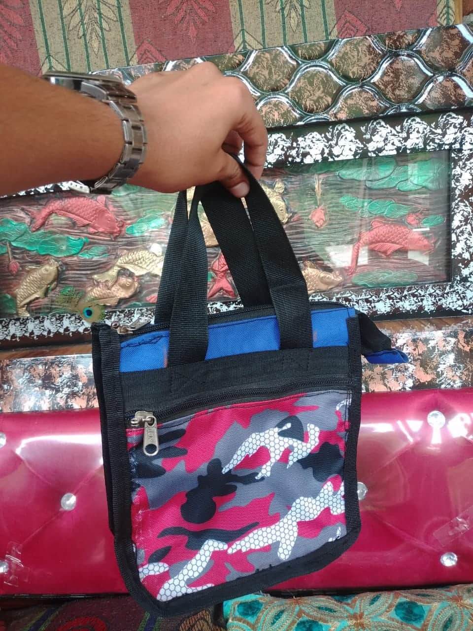 सौर पंचायत की सीमा द्वारा घर पर तैयार किया गया हैंड बैग। संवाद