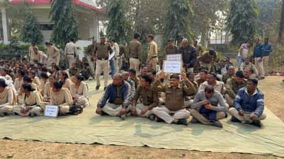 In protest against dismissal of Home Guard jawan at Home Guard office premises