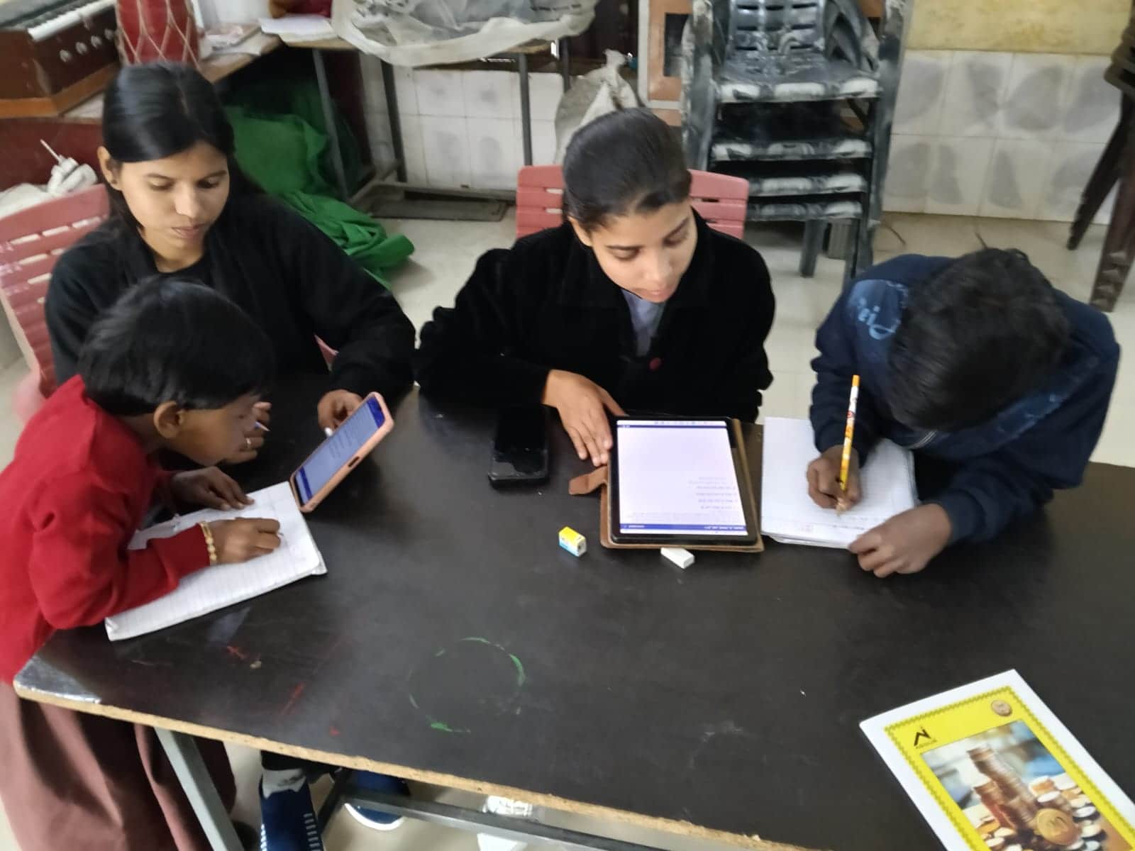 शाहजहांपुर में परिषदीय स्कूल में निपुण सर्वे में शामिल छात्र-छात्राएं। स्रोत: जागरूक पाठक