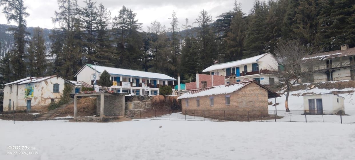 Children forced to study in a foot of snow at Khanag school