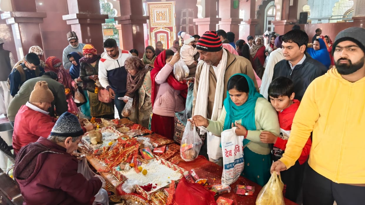 A large crowd of devotees gathered at the Bhimeshwari Devi Temple.