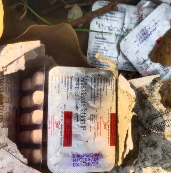 Government medicines were found lying in the field behind the block premises.