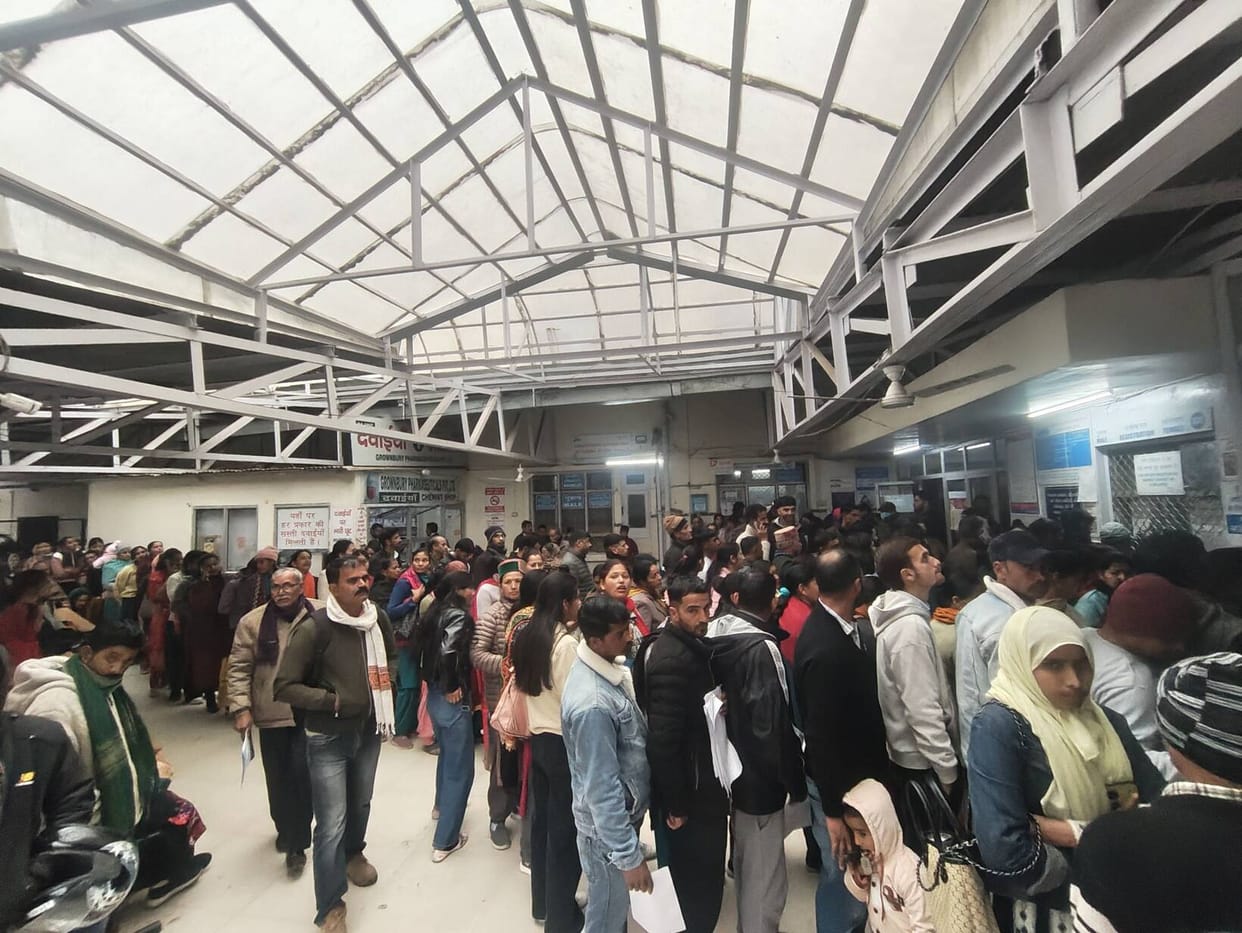 Patients queued up from the prescription counter to the OPD at the regional hospital from 9:30 am.