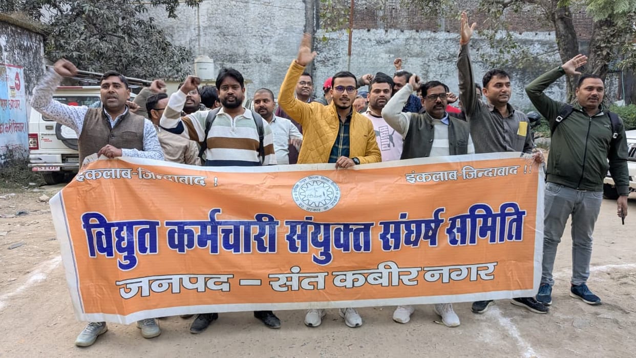 Electricity workers staged a sit-in protest against privatisation.