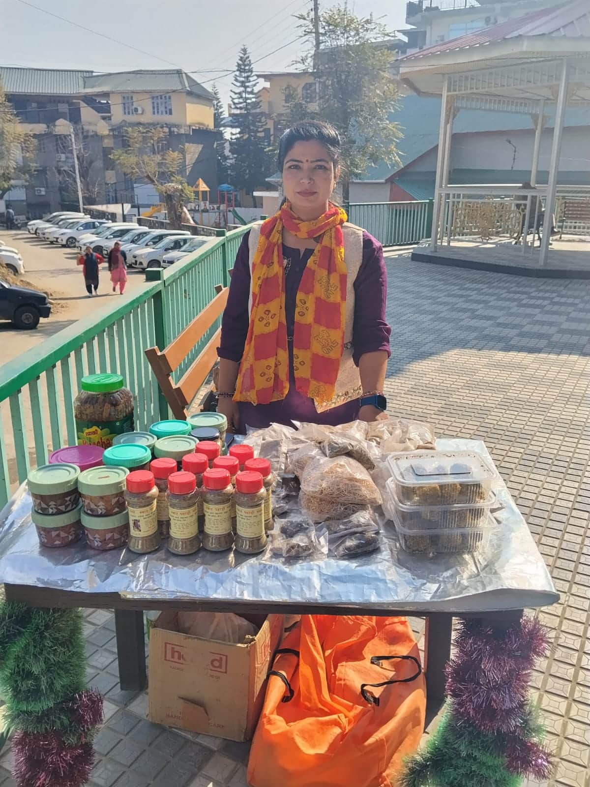 उपायुक्त कार्यालय परिसर में उत्पाद बेचती नालटी की रीना शर्मा। संवाद