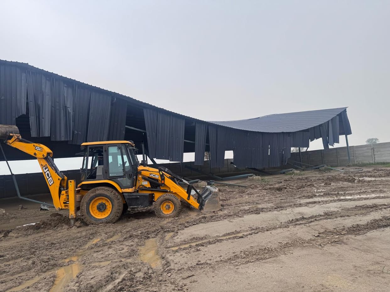Two illegal constructions and a boundary wall were demolished in Hasangarh.
