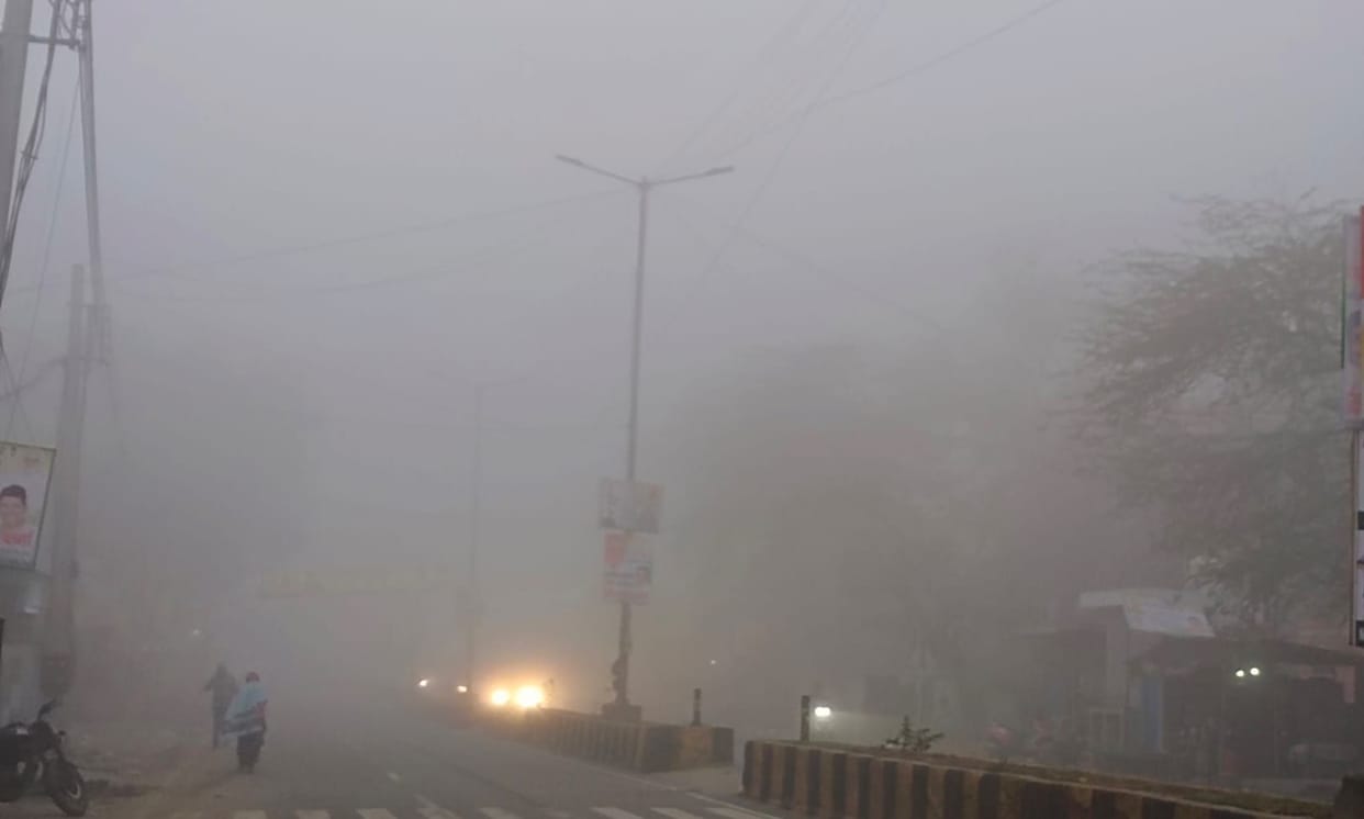Dense fog engulfed Narnaul, with visibility dropping to less than 20 metres.