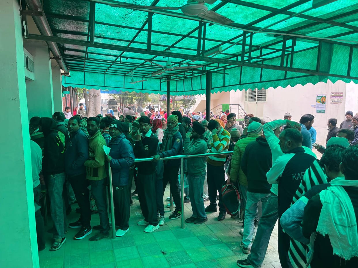 Patients stood in pain... received medicine after a long wait