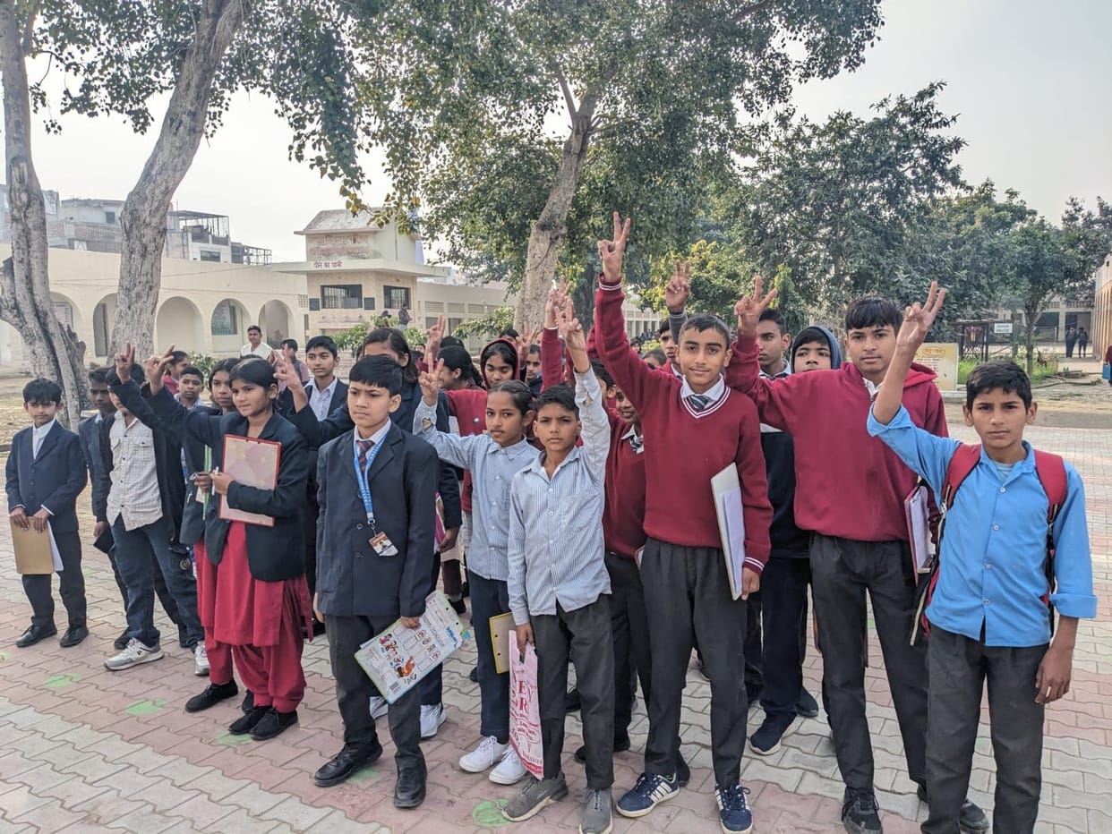 Students at PM Shri Kanya School took the Mission Buniyad Level-2 exam.