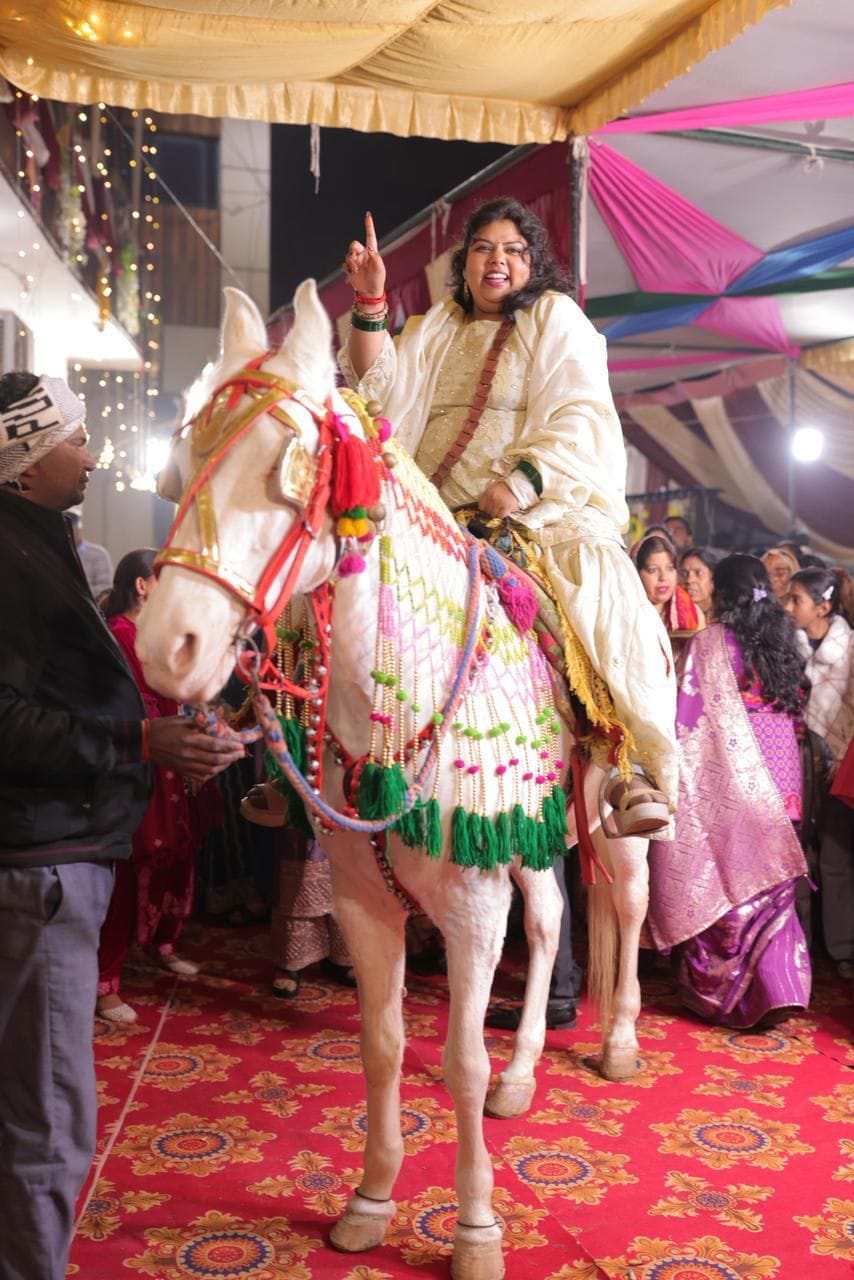 The daughter's wedding procession was taken out with her seated on a mare.