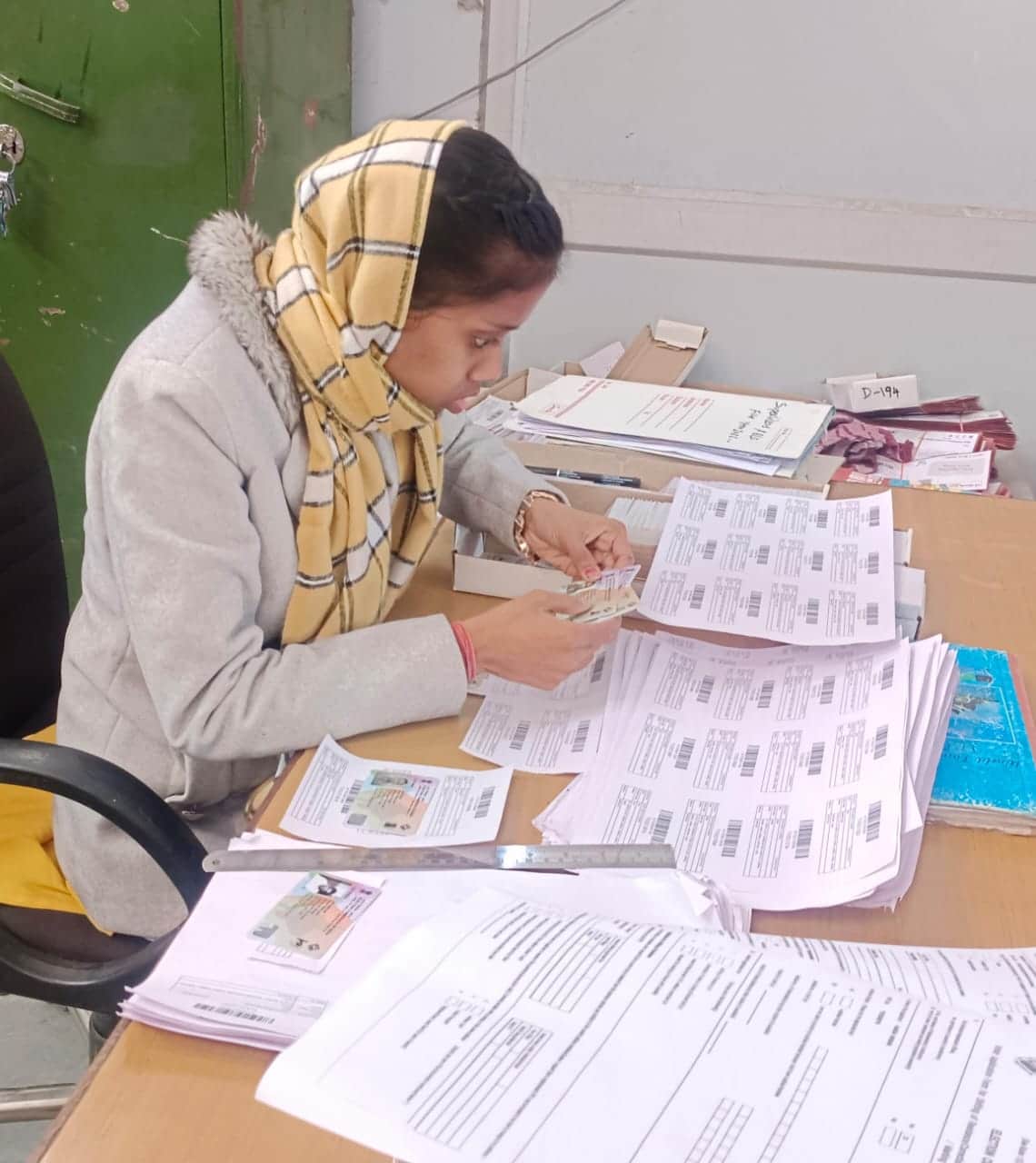 मतदाता सूची संबंधित कार्य करती कर्मचारी