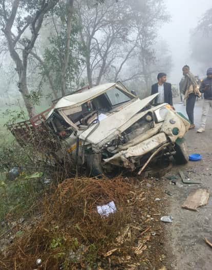 Two pickup trucks collided head-on; the driver was killed.