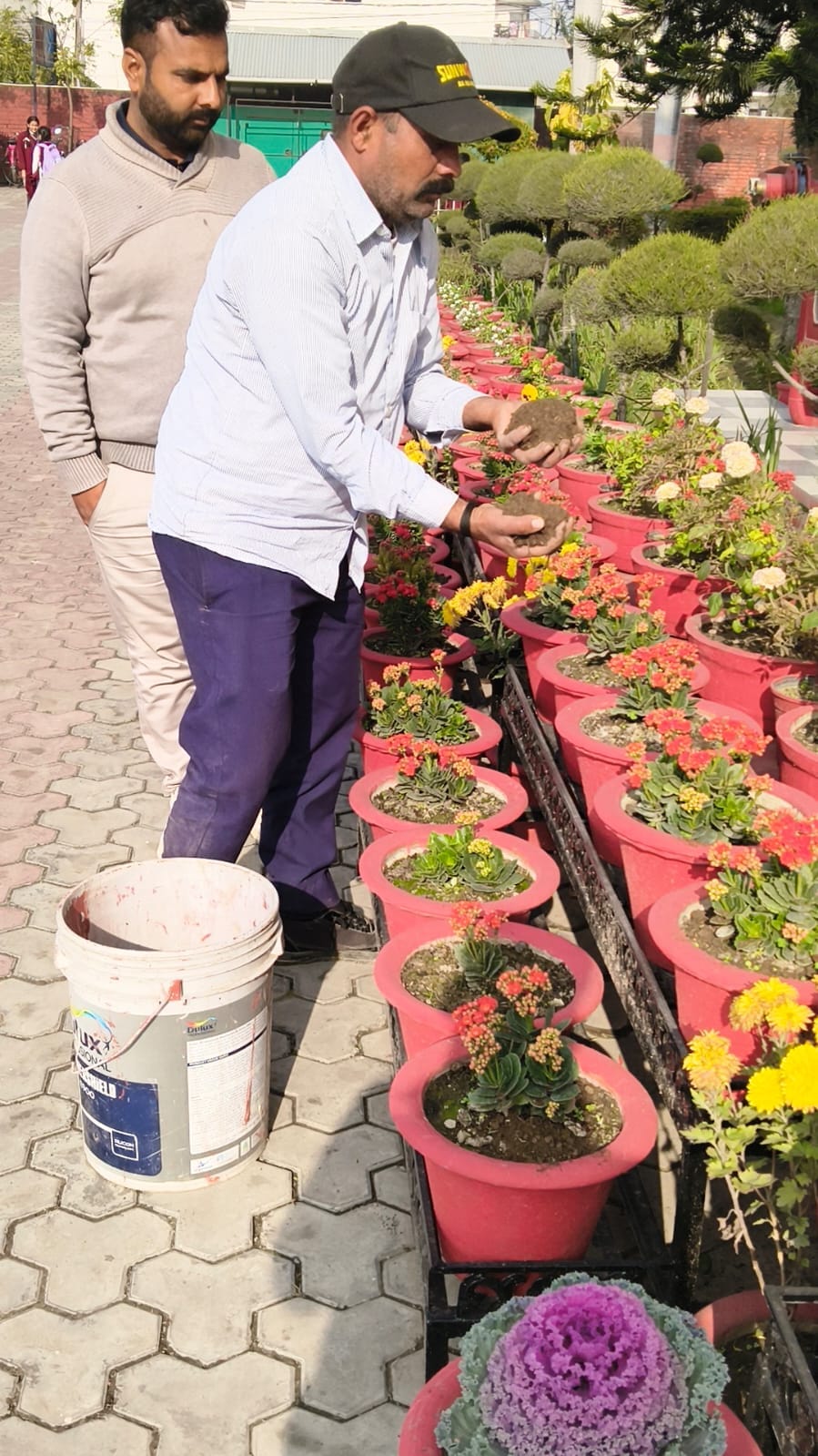 The municipal corporation team inspected the waste management system at the school.