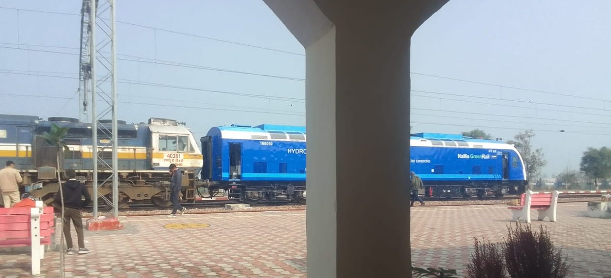 Testing of the hydrogen train engine is underway at Bhambewa station.
