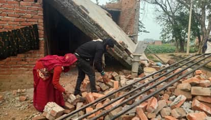 The abandoned house collapsed due to flooding from the drain.