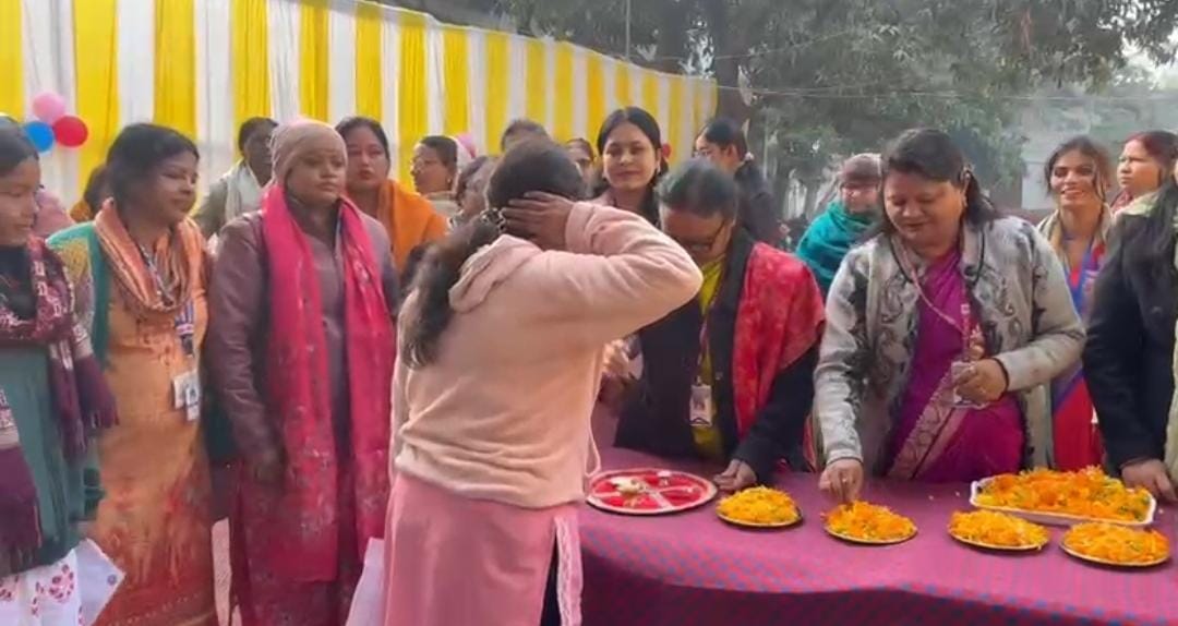 On 1st day of Inter exam students welcomed with tilak and chocolates at Chapman Girls Ideal Examination Center