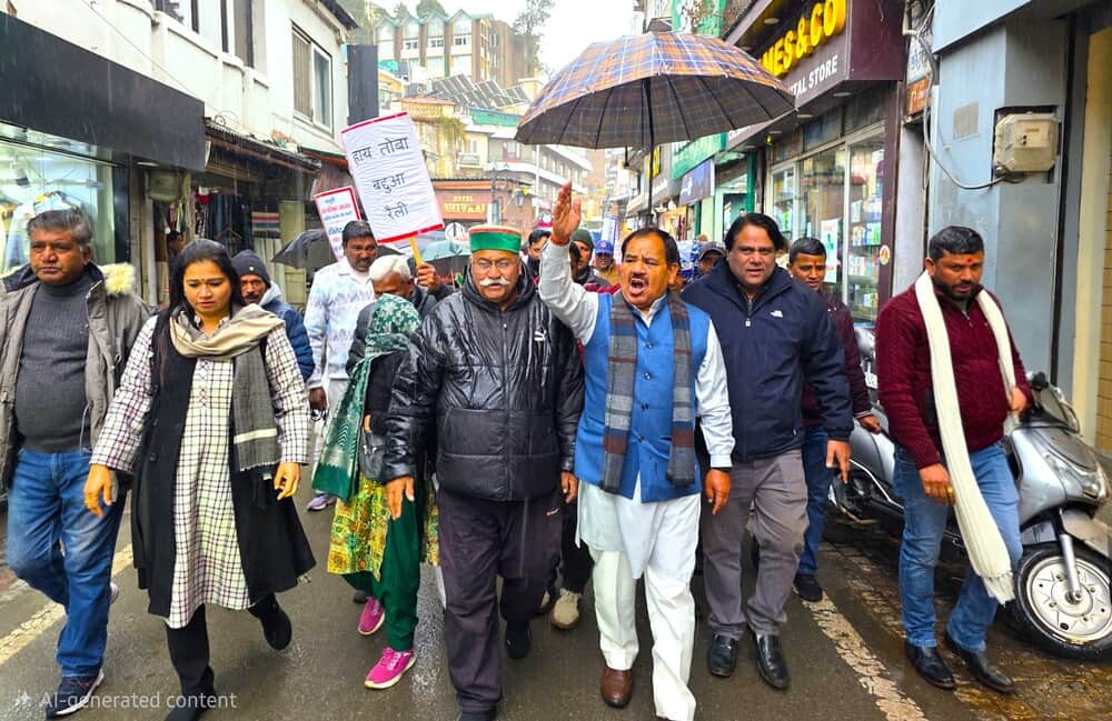 मसूरी में पटरी व्यापारियों ने निकाली रैली, पटरी व्यापारियों के समर्थन में कांग्रेस नेता डाँ हरक