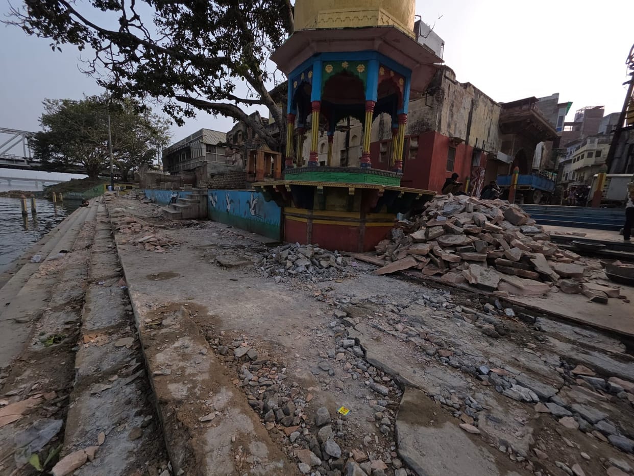 Old stones are being removed and replaced with new ones.