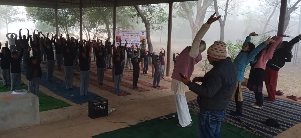 Surya Namaskar practice was conducted in Government Secondary School