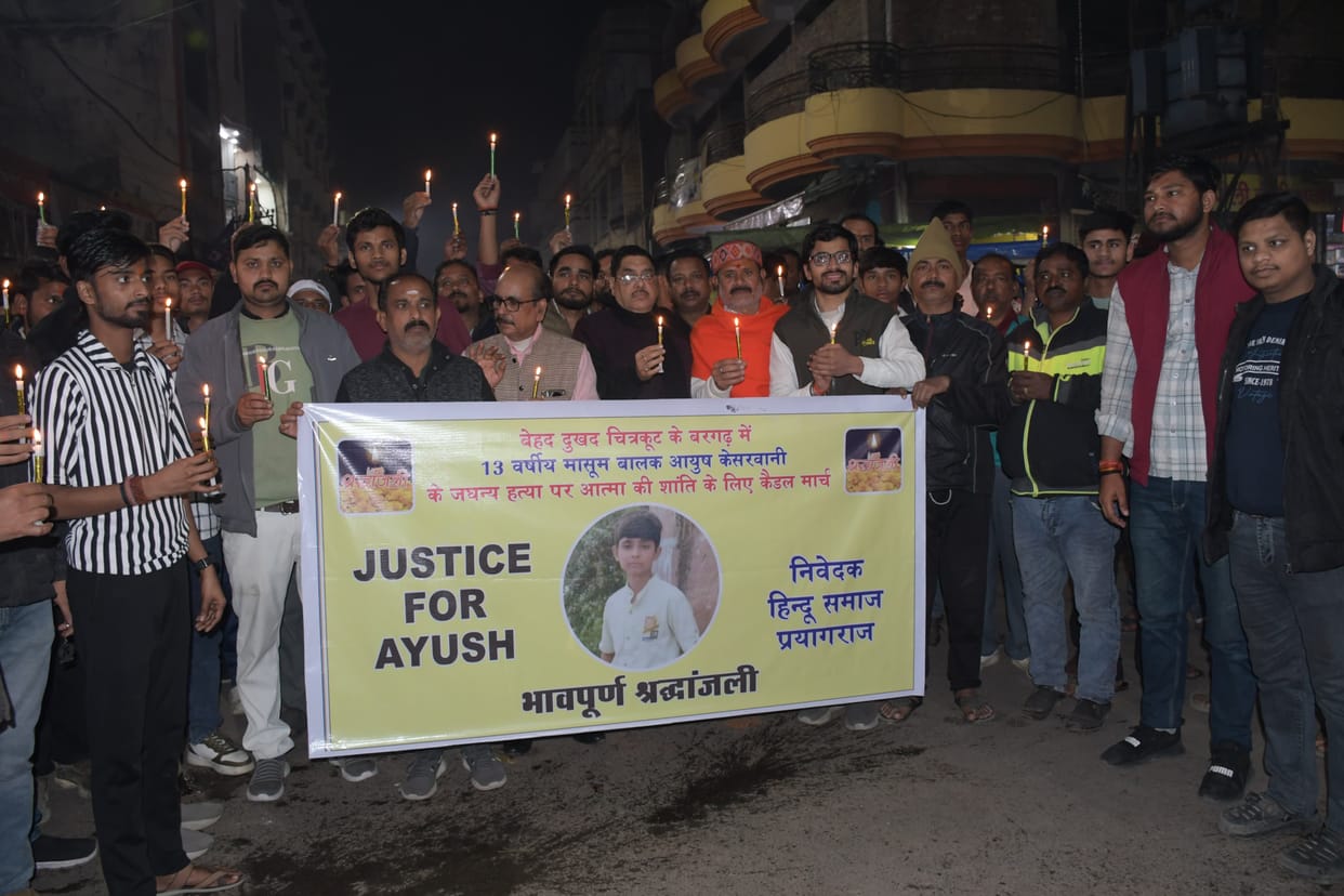 The entire society took out a candle march in protest against the murder of innocent Ayush.