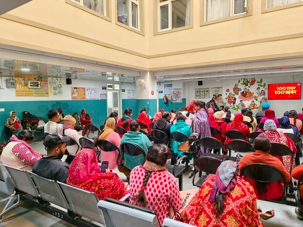 Long queues formed from the prescription counter to the OPD for treatment.