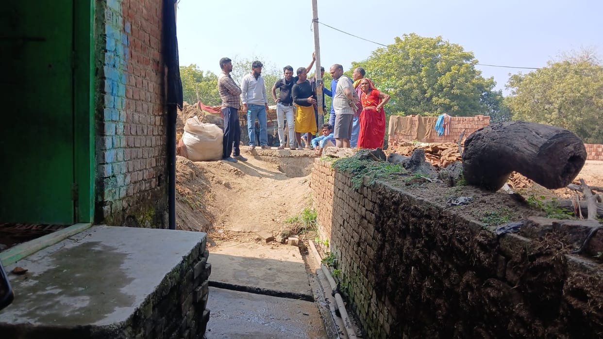 Sewer-water-accumulated-on-the-drain-construction-route-of-state-highway