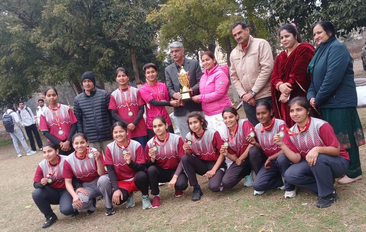 The girls' team secured third place in the inter-collegiate football competition.
