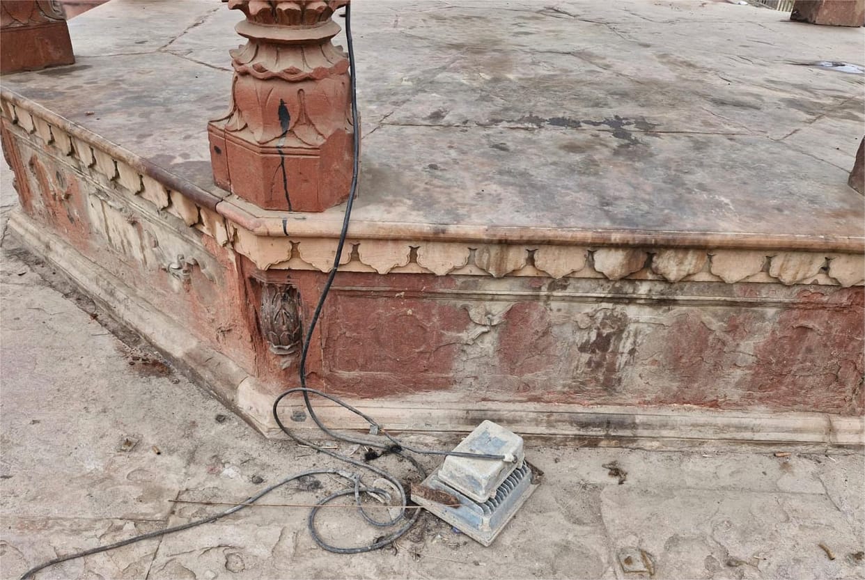 Polluted water accumulating ancient ghats, including Nabha Ghat