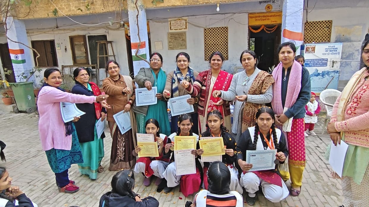 Successful girl students awarded in Indian culture knowledge examination
