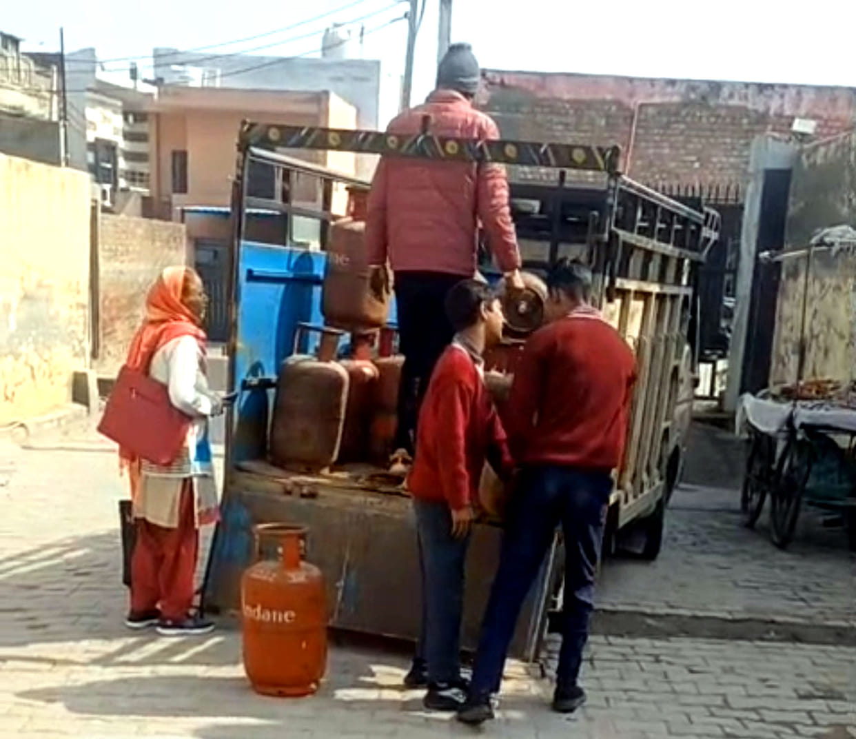 Students were made to carry cylinders in Kalayat.