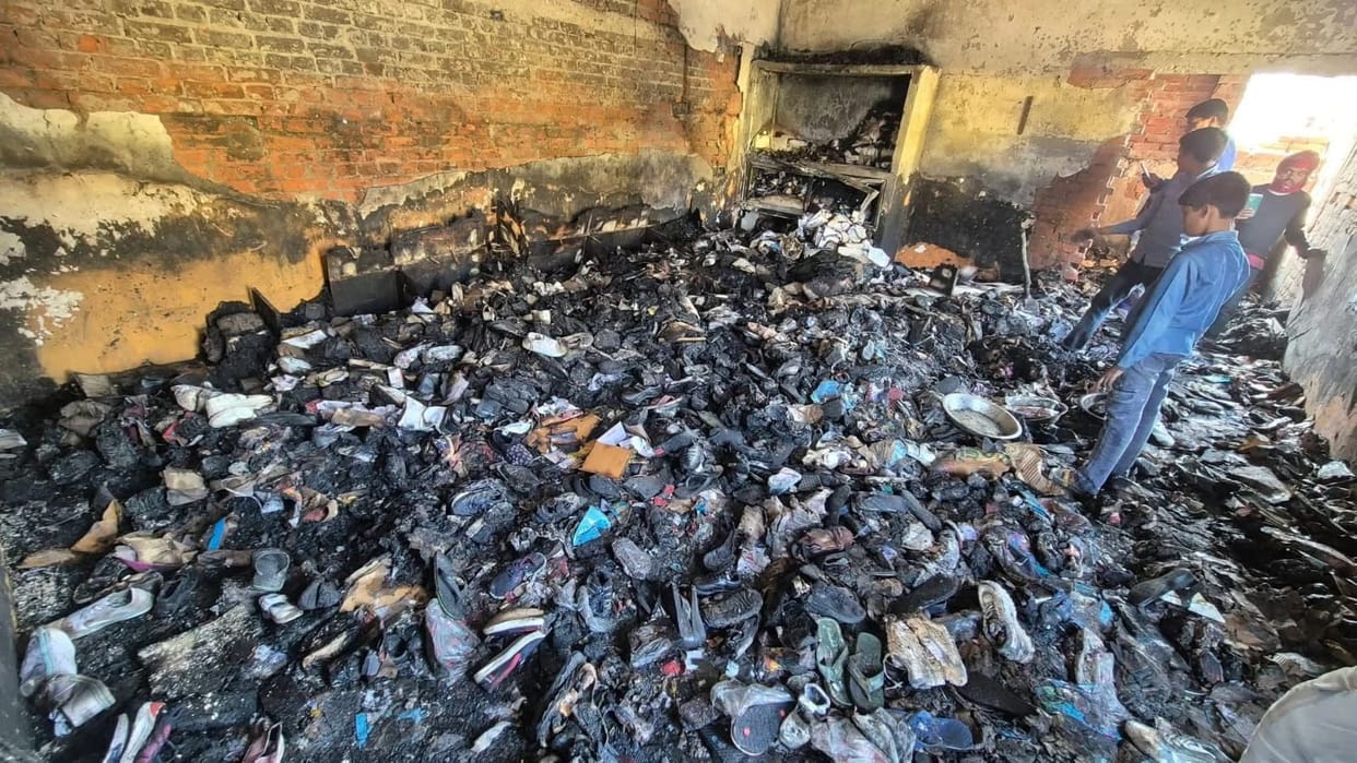 Fourteen tankers of water from four vehicles extinguished the fire in four hours.