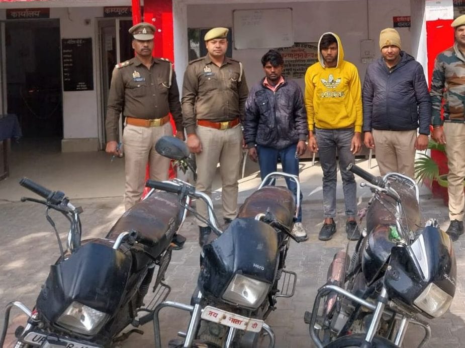 Two suspects arrested with three stolen motorcycles.