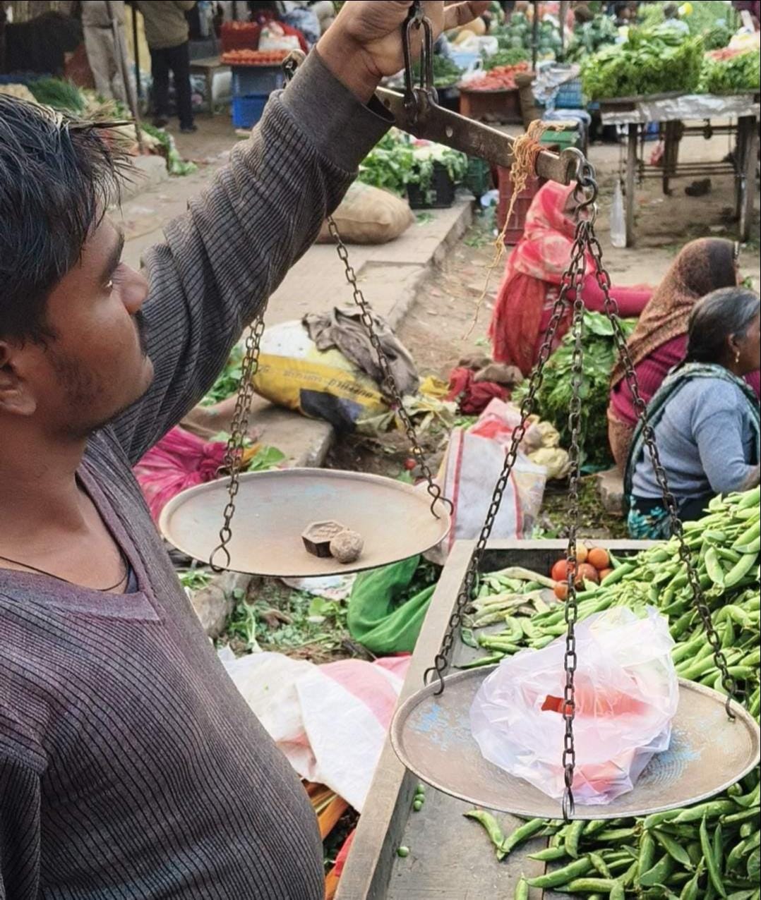 Goods are weighed with bricks and stones and unsealed weights.