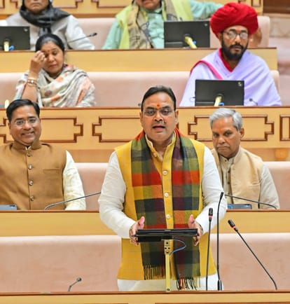 राज्यपाल के अभिभाषण पर जवाब देते हुए राजस्थान के मुख्यमंत्री भजनलाल शर्मा