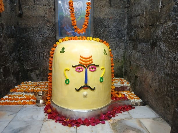 A butter-sculpted image of Rudreshwar Mahadev of Goa at the Baba Bhootnath Temple