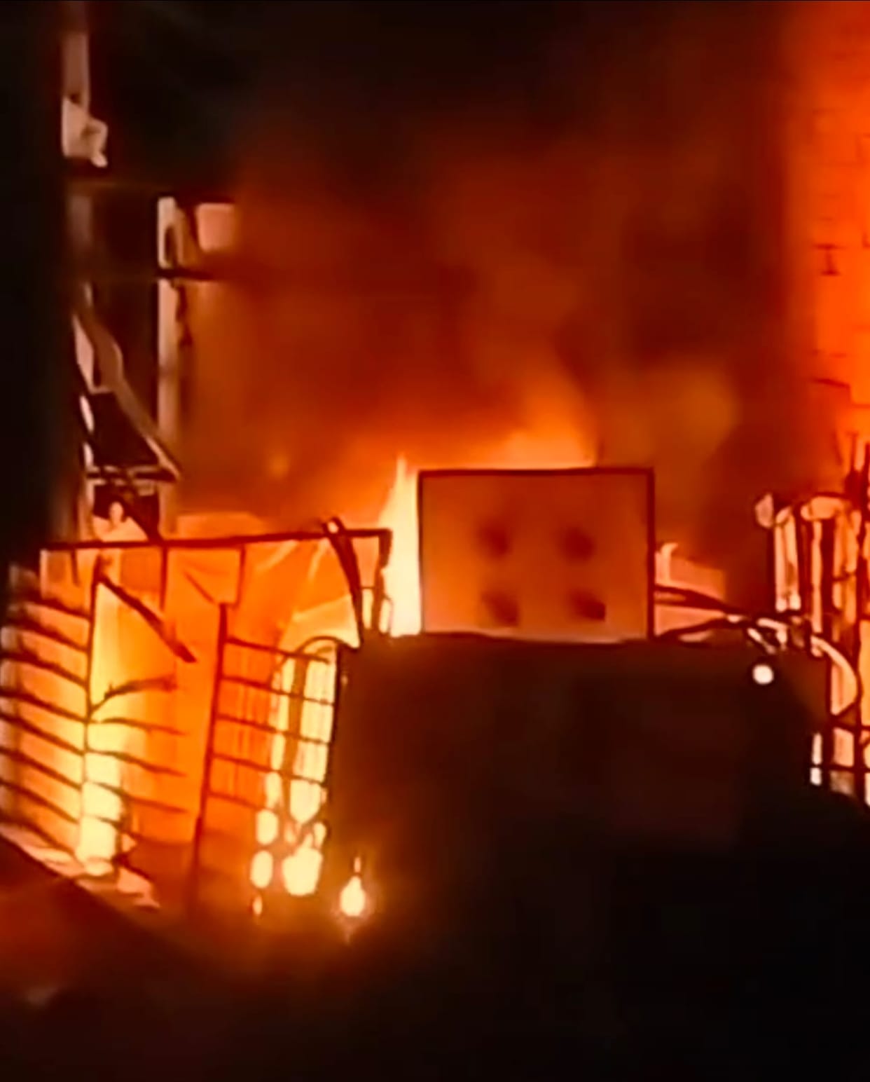 The transformer caught fire with a loud explosion.