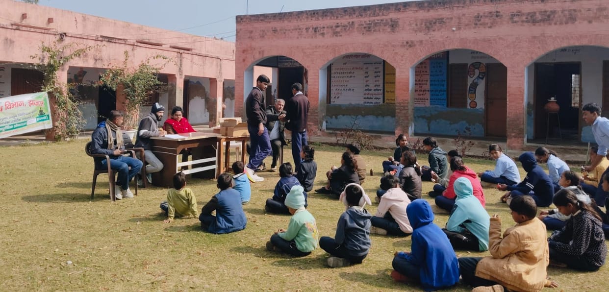 An Ayush health check-up camp was organized at a government school.