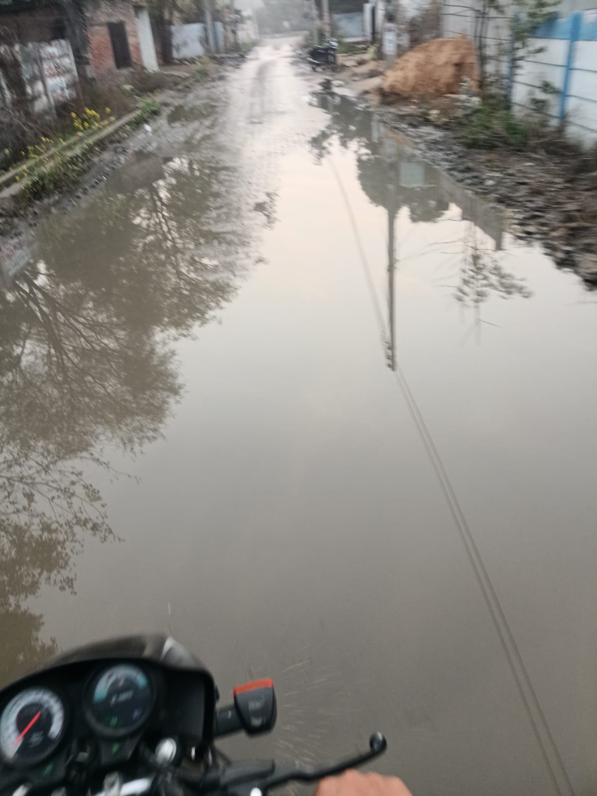 Villagers are troubled due to waterlogging on the road