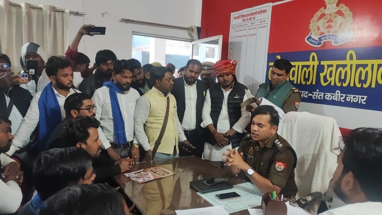 Party workers create a ruckus demanding permission for the Azad Samaj Party national president's program.